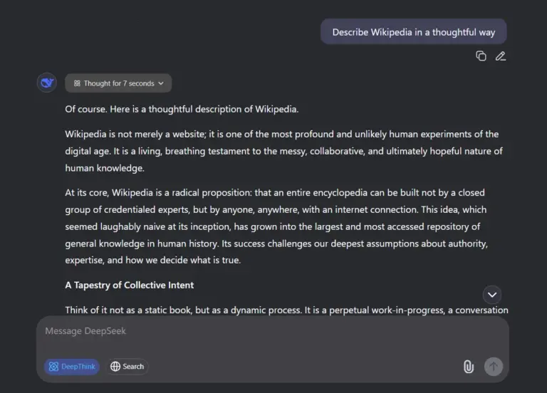Captura de una conversación en el chatbot de DeepSeek