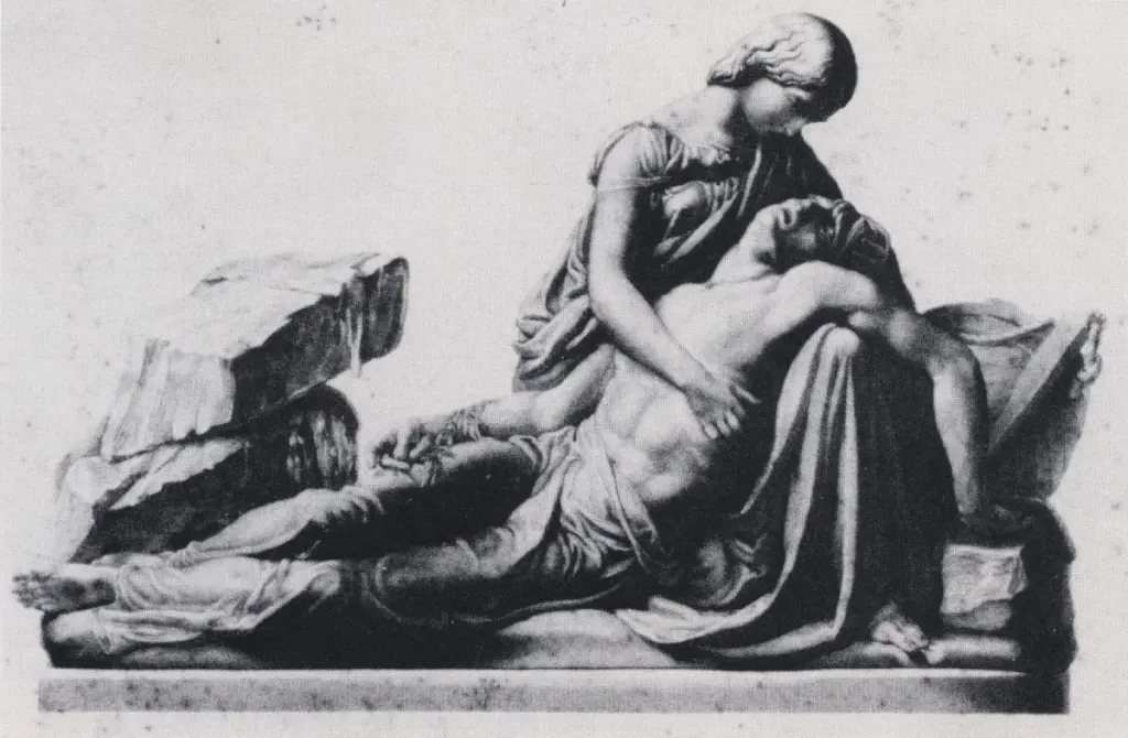 Mary y Percy Shelley, en un grabado a partir del monumento de Henry Weekes