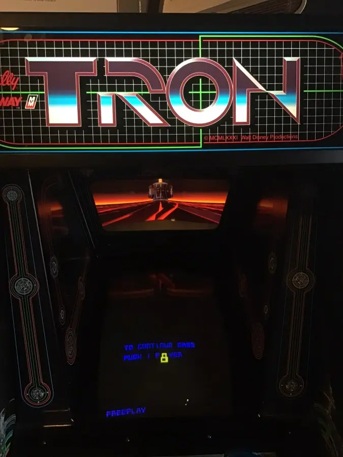 Front view of the arcade game Tron from 1982.