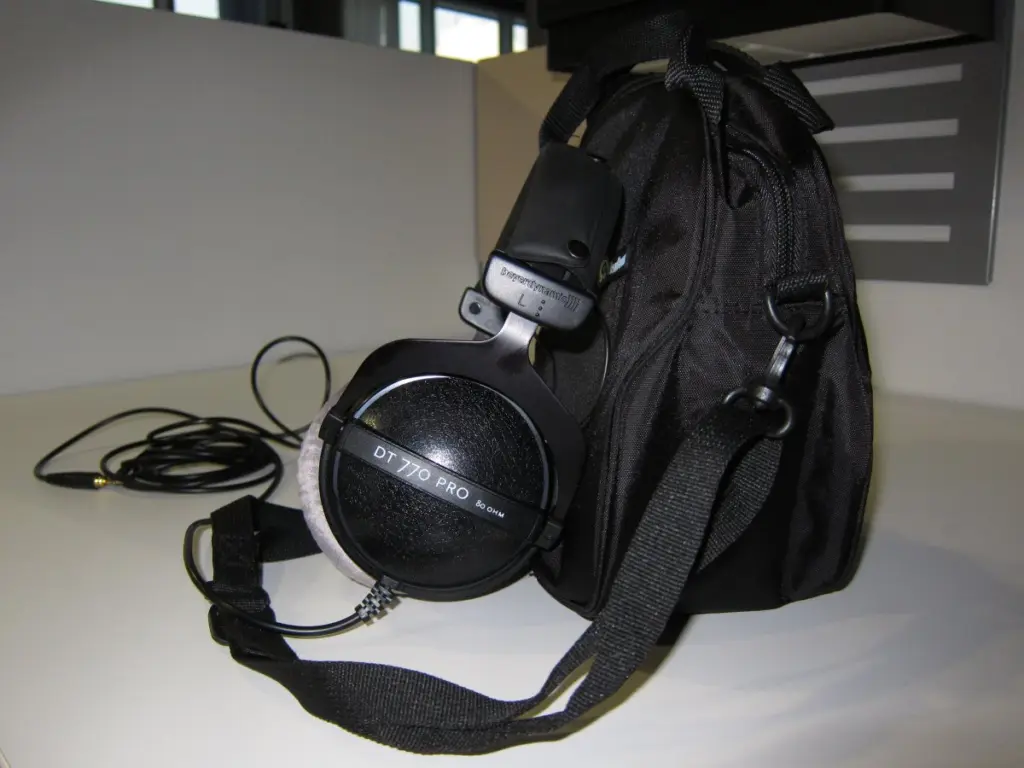 beyerdynamic DT 770 PRO 80 Ohms headphones with a HeadRoom HeadCase Headphone Bag.