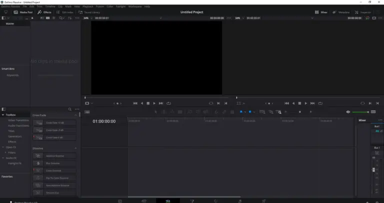 Interfaz de edición de DaVinci Resolve 17
