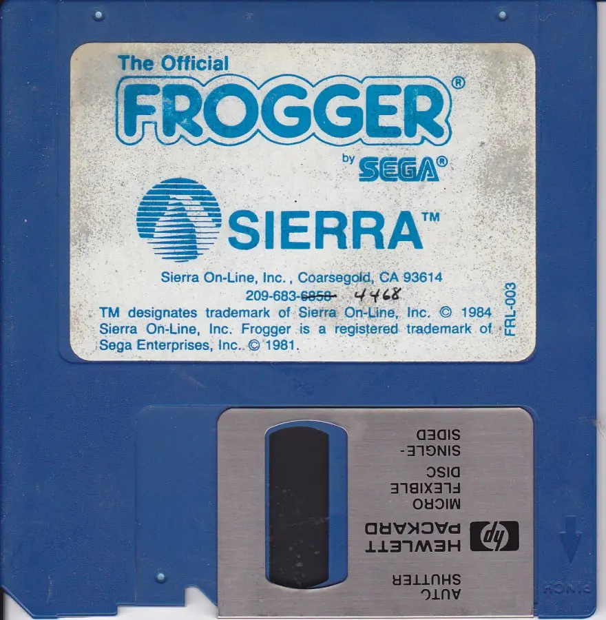 Disquete de la versión de Frogger para PC, publicada por Sierra