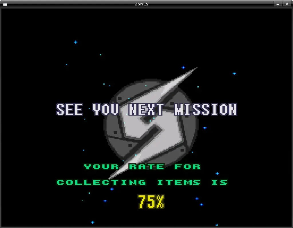 Pantalla final de Super Metroid, con el porcentaje de objetos recogidos