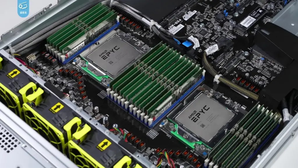 2×AMD Epyc 9754 in dual CPU socket server system. Each processor has 128 cores and 256 threads. There are 24 D