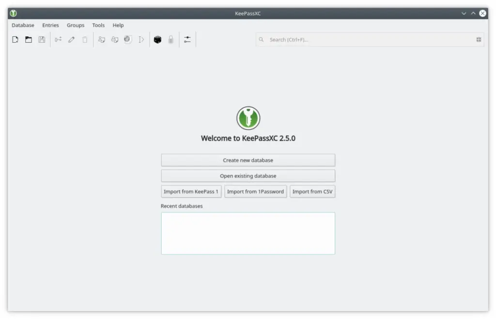 Una versión anterior de KeePassXC, con la misma estructura de bóveda
