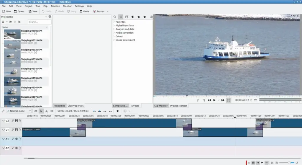 The Kdenlive 19.08.2 video editor running on Lubuntu 19.10.