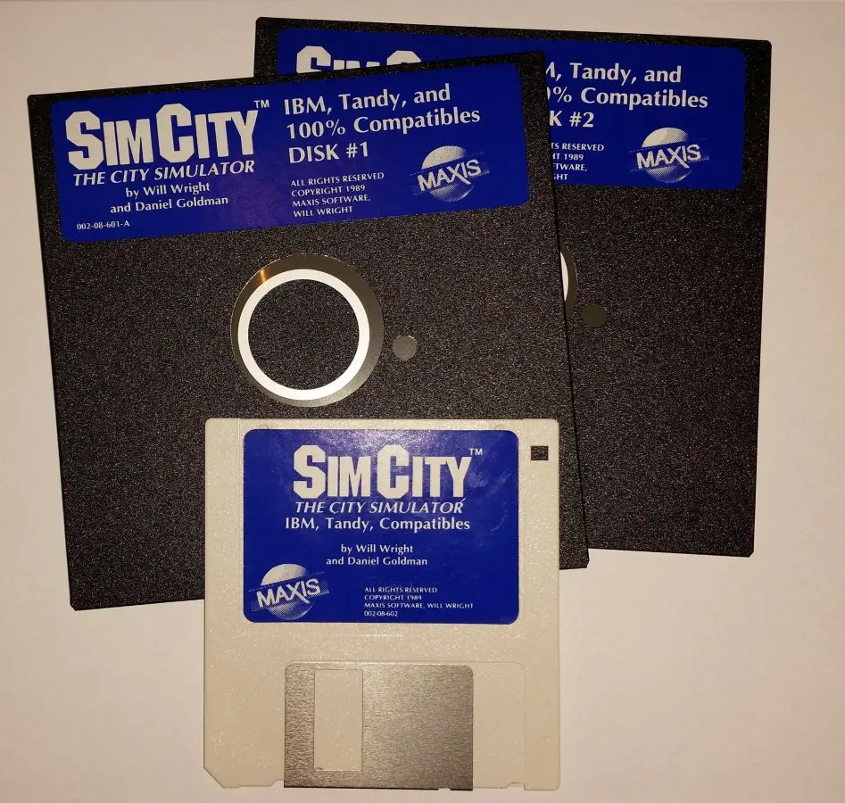 Disquetes de SimCity para PC compatible, de 1989