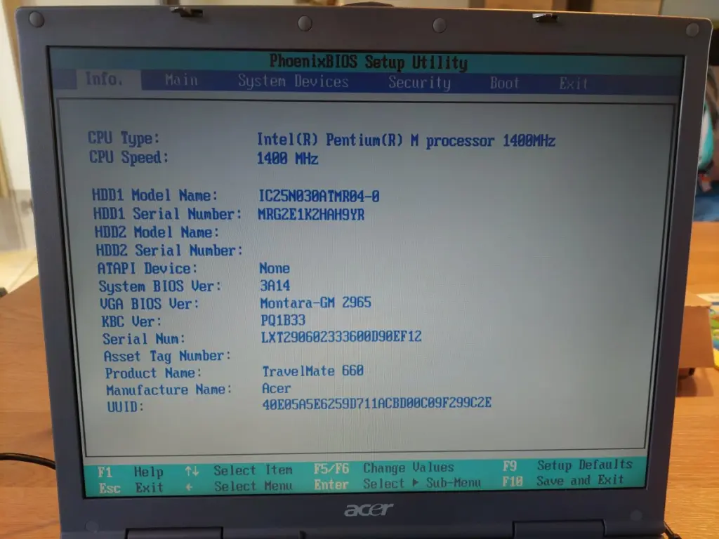 Acer TravelMate 661LCi PhoenixBIOS