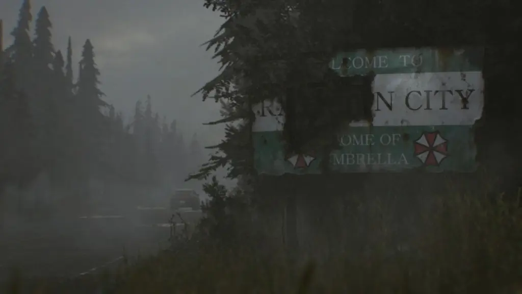 Imagen de contexto: el cartel de Raccoon City en el tráiler de Resident Evil Requiem