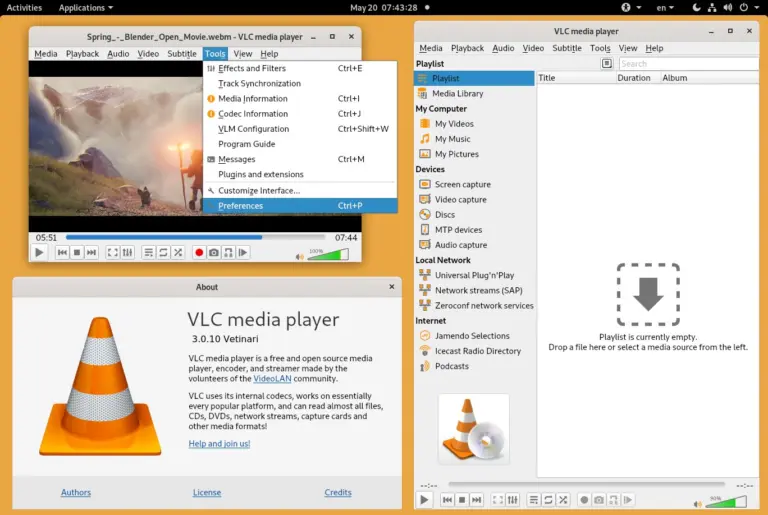 VLC media player 3.0 en Linux con GNOME